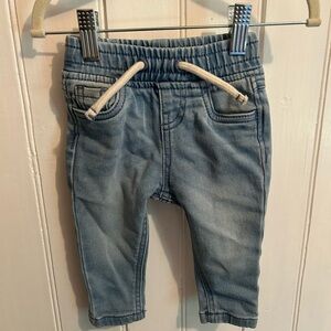 Primark 3/6m light wash denim pull on jeans with drawstring elastic